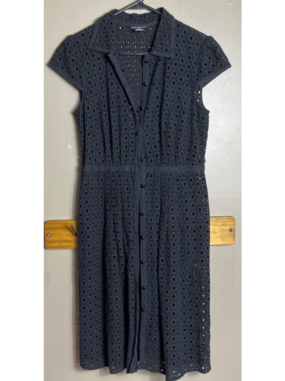Black Eyelet Shirtdress Midi Button Up Embroider Dark Feminine Whimsigoth Wom 8 - Picture 9 of 11